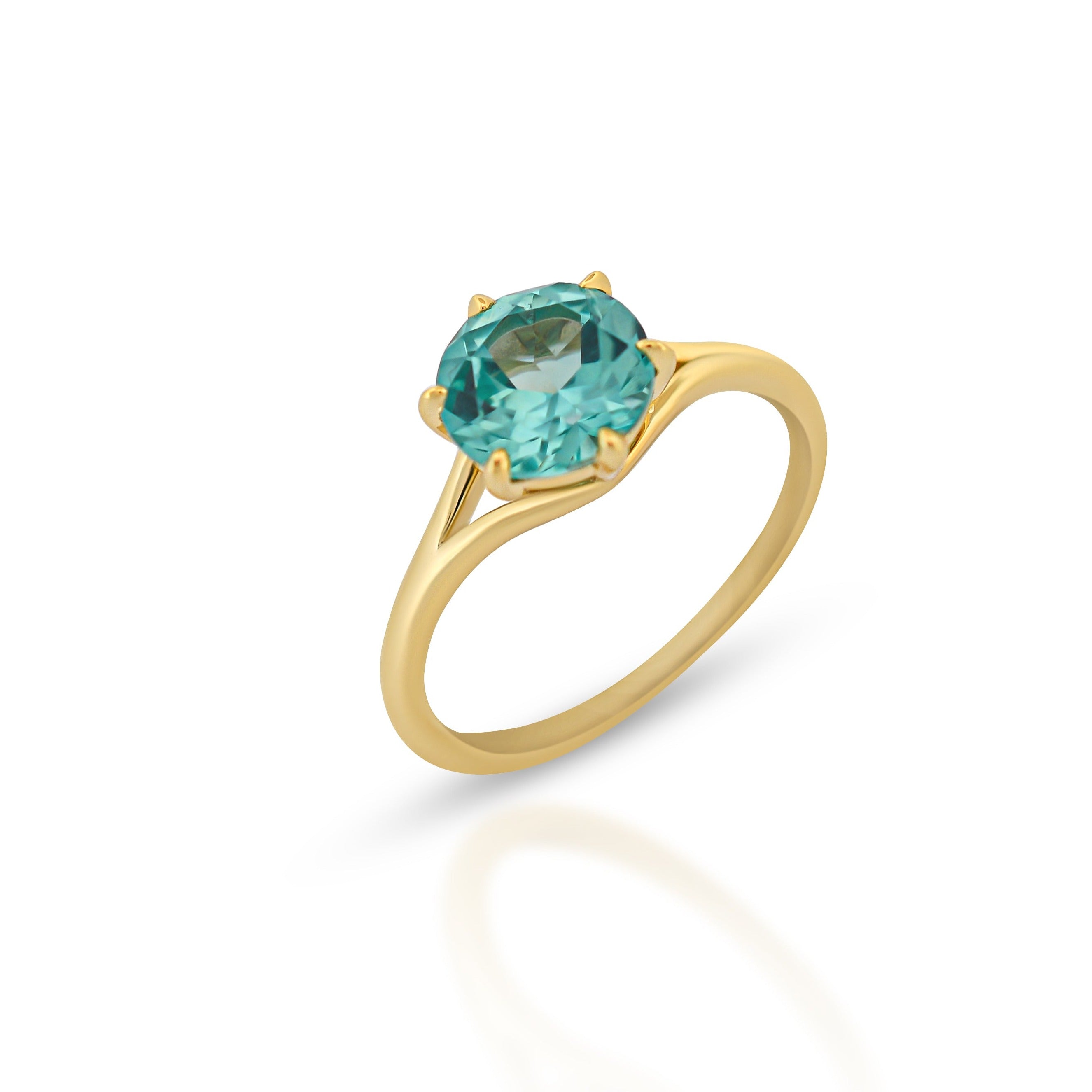 Split Setting Teal Sapphire Ring - Gold Plated