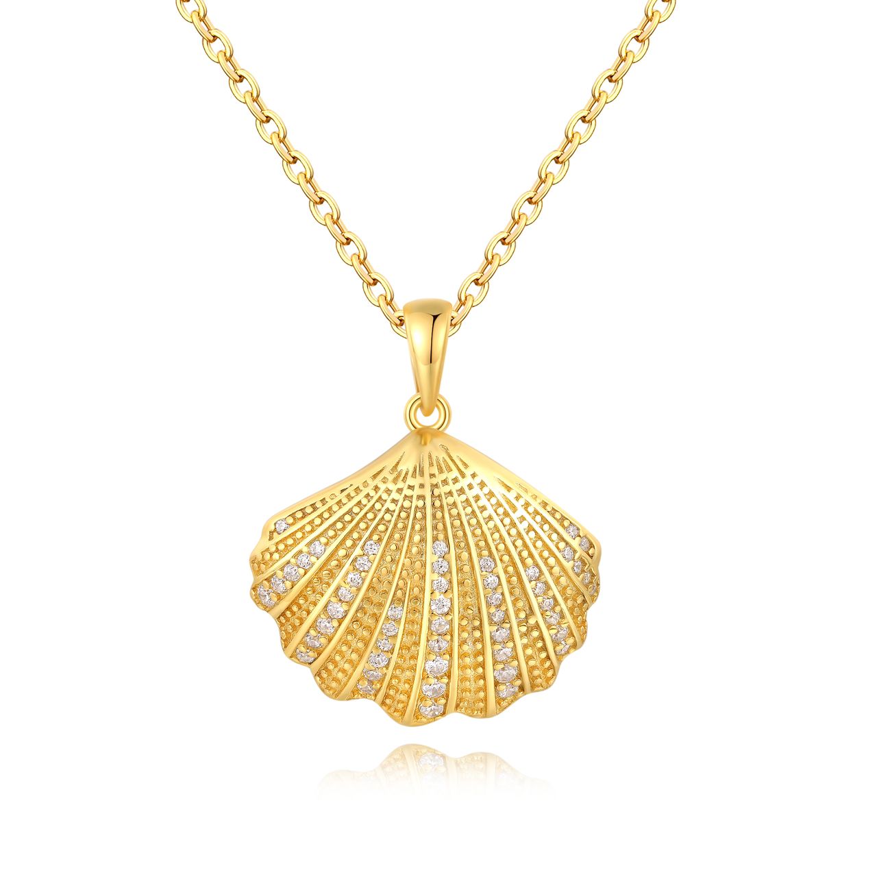 Crystal Clam Pendant in Sterling Silver - Gold Plated