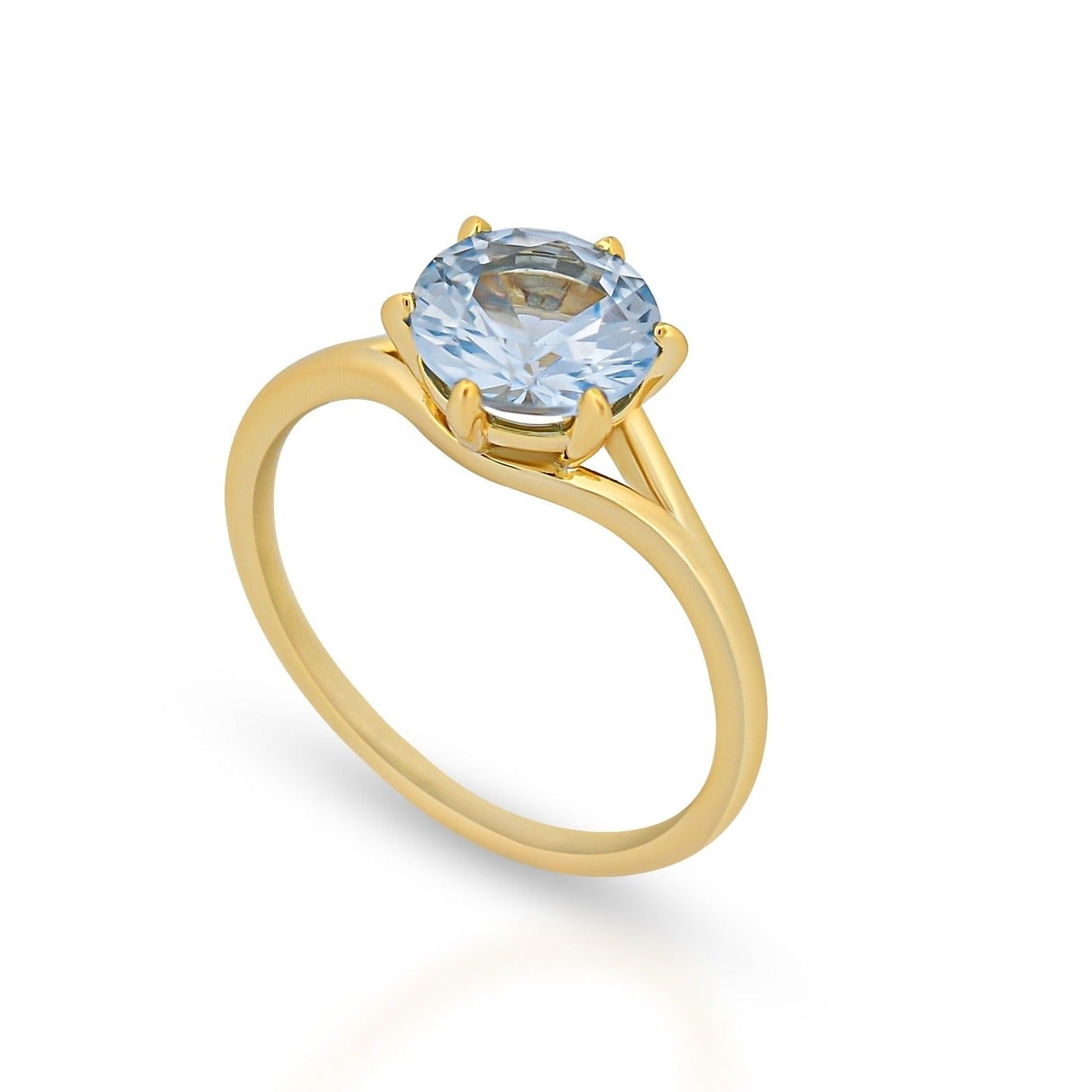 Split Setting Blue Sapphire Ring - Gold Plated