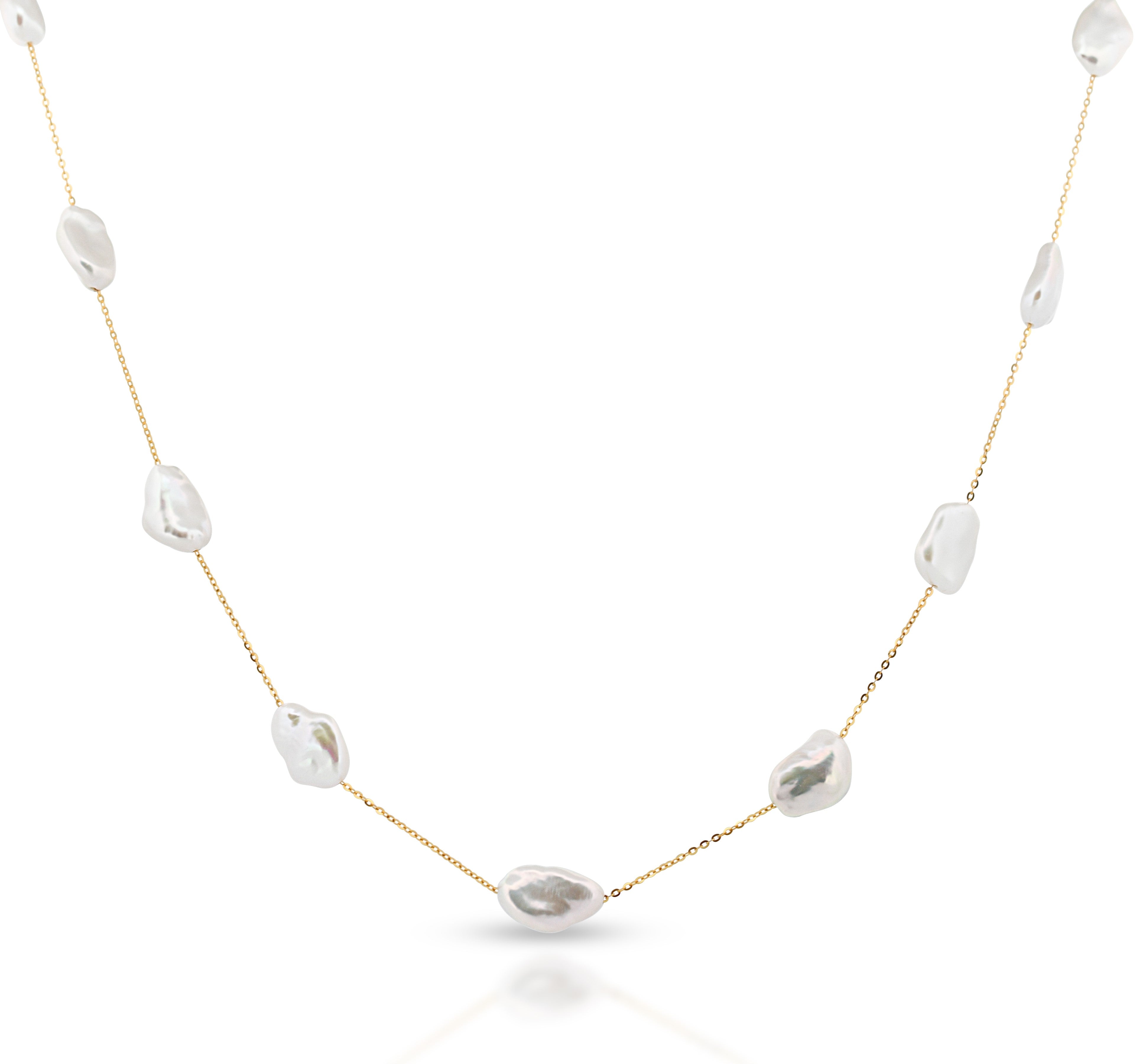Floating Keshi Pearl Necklace in Gold-Plated Sterling Silver