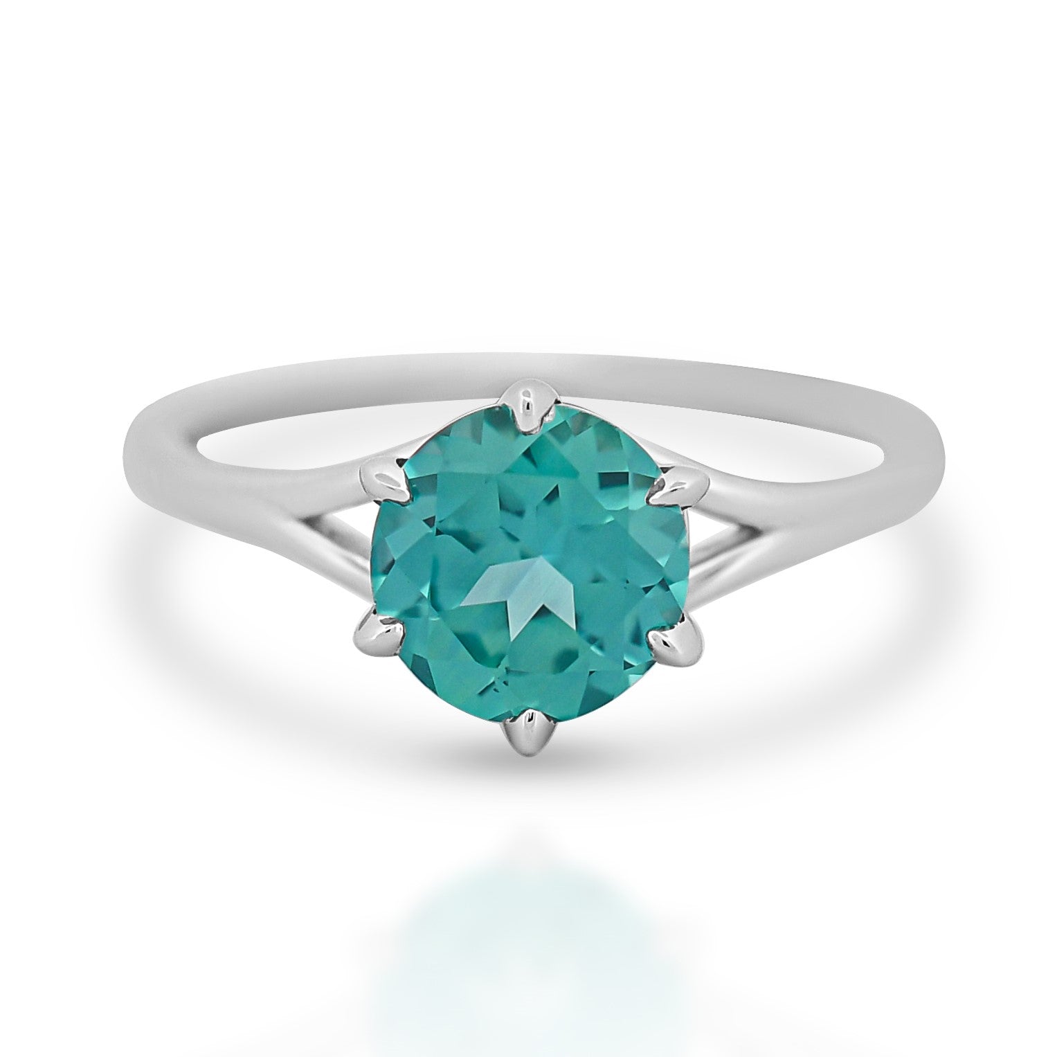 Split Setting Teal Sapphire Ring in Sterling Silver